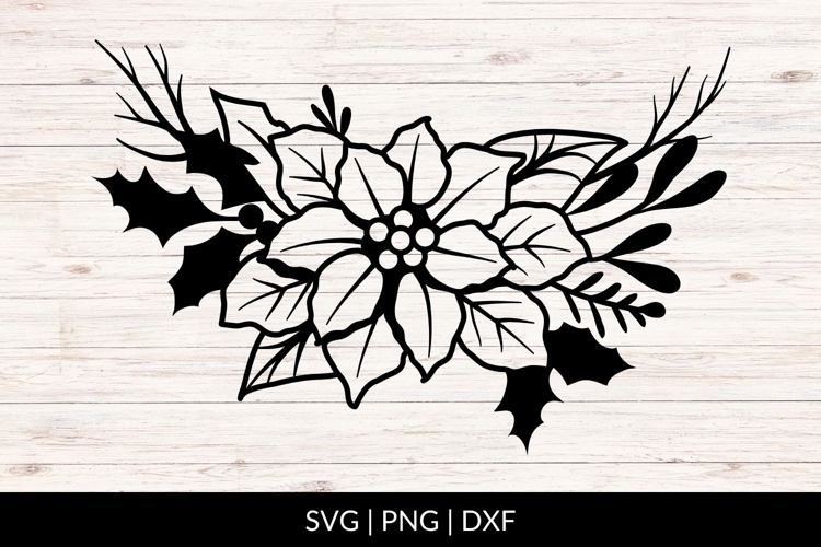 Hand Drawn Christmas Poinsettia Floral Arrangement SVG