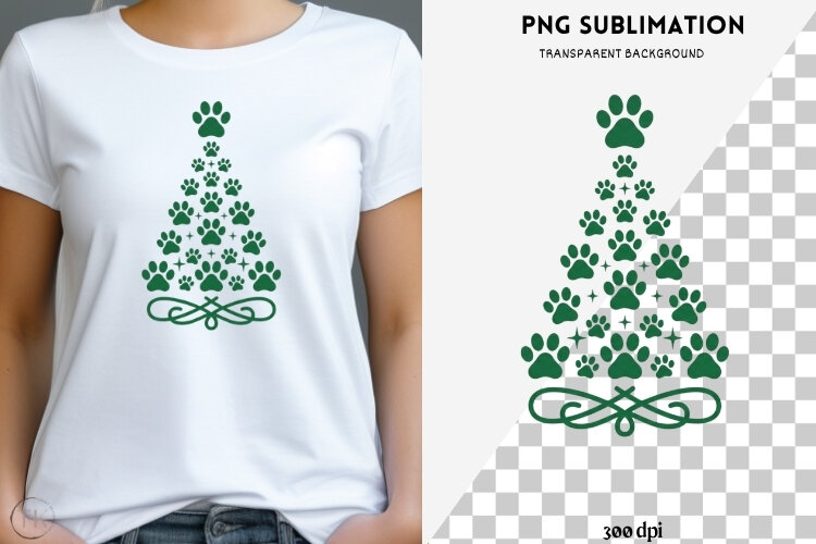 Paw print Christmas tree png design for T-shirts example image 1