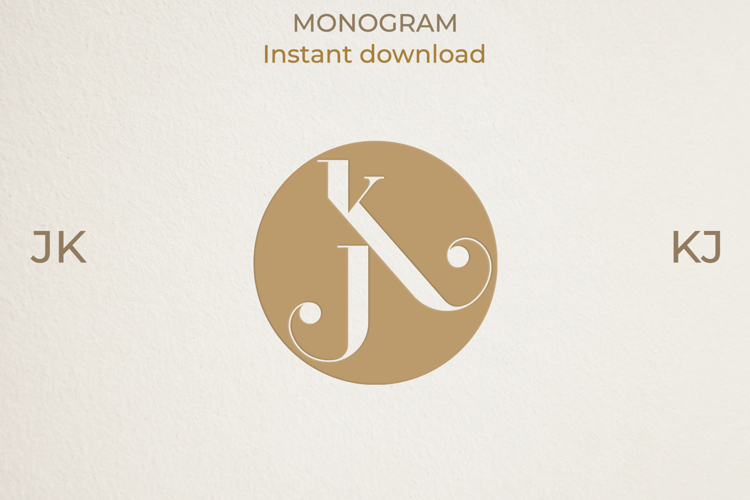 JK KJ Wedding Monogram Logo | Elegant Initials Vector