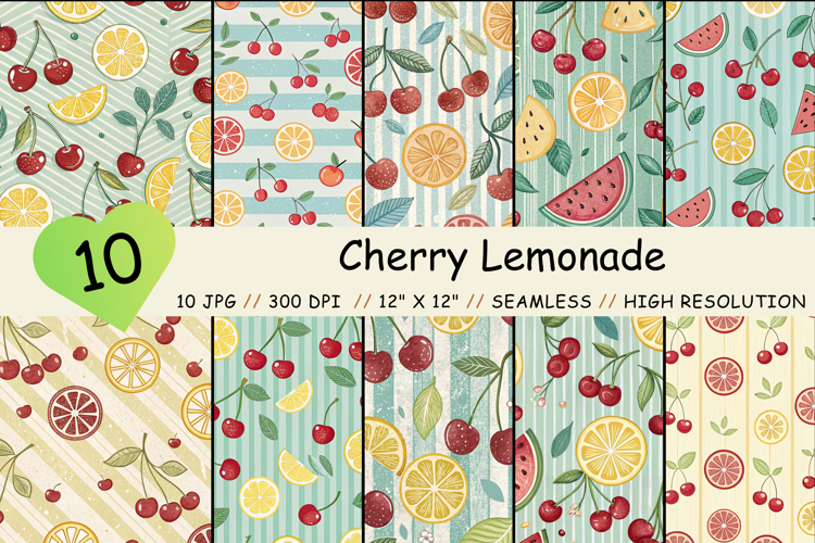 Cherry Lemonade Seamless Pattern, Digital Paper