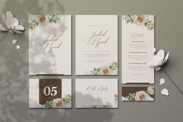 vintage wedding invitation card with roses watercolor example image 1