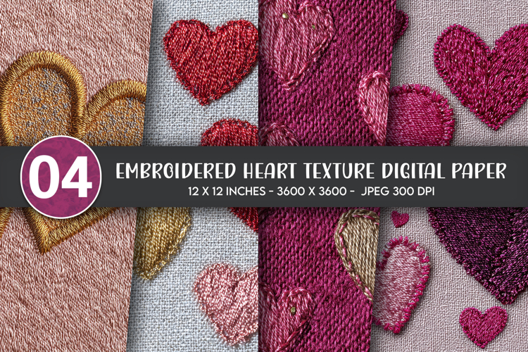 Embroidered Heart Texture Digital Paper