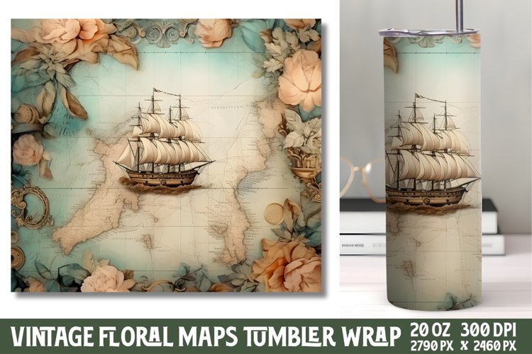 Vintage Floral Maps Tumbler Wrap