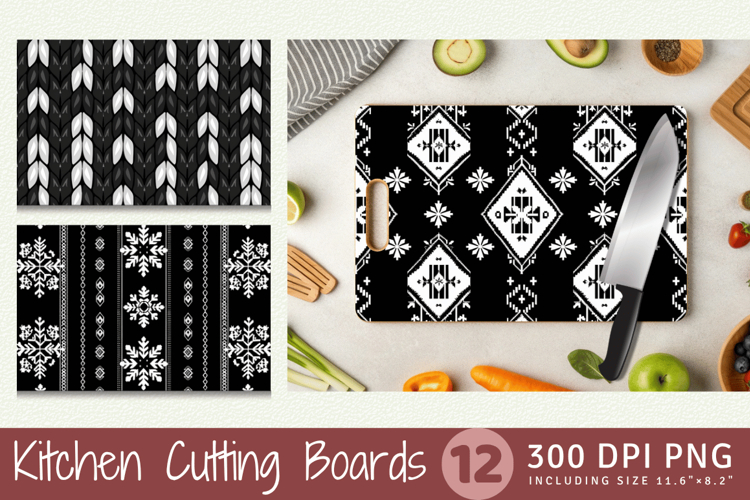 Black & White Knitted Cutting Boards sublimation Design