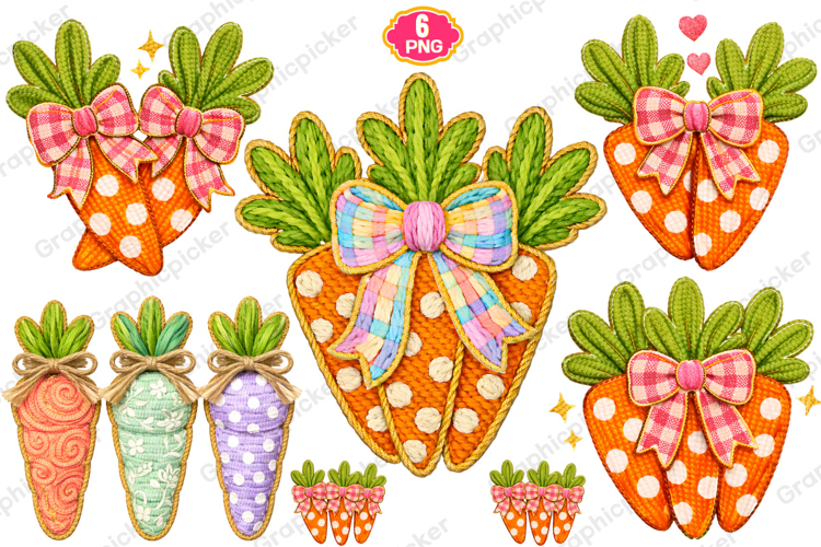 faux yarn Coquette Easter Carrots PNG, Coquette Easter PNG