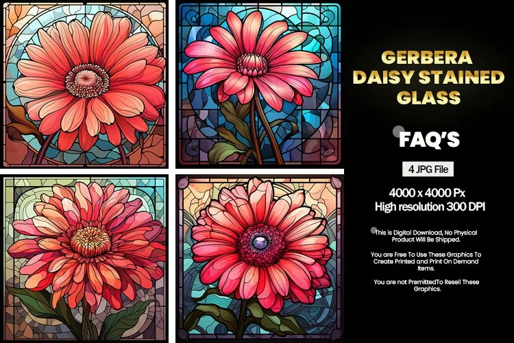 Stained Glass Gerbera Daisy Square Coaster - 04 Variations