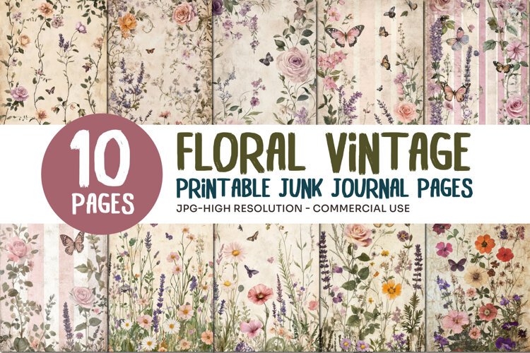 Floral Vintage Junk Journal Pages example image 1