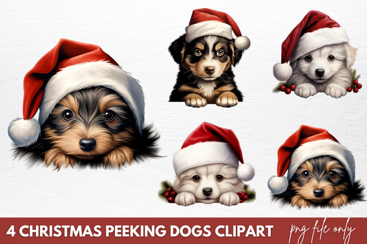 Christmas Peeking Dogs Clipart PNG
