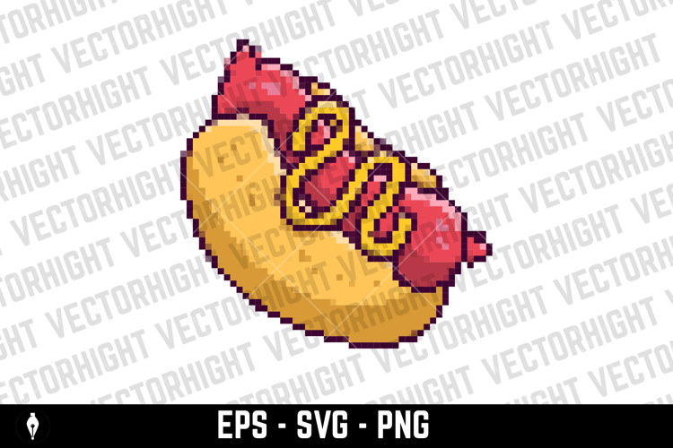 Pixel art hot dog isolated on white background. Vector illus