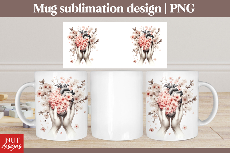 Romantic Spring Mug sublimation Cherry blossom Heart 15oz c