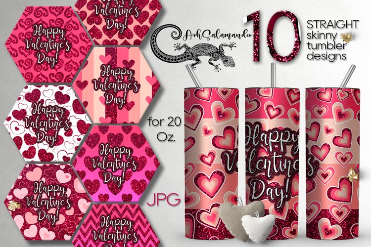 Valentine sublimation | Skinny tumbler glitter design bundle example image 1