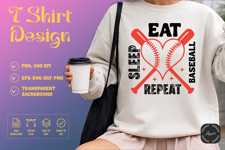 Eat Sleep Baseball Repeat Heart SVG T-Shirt Design