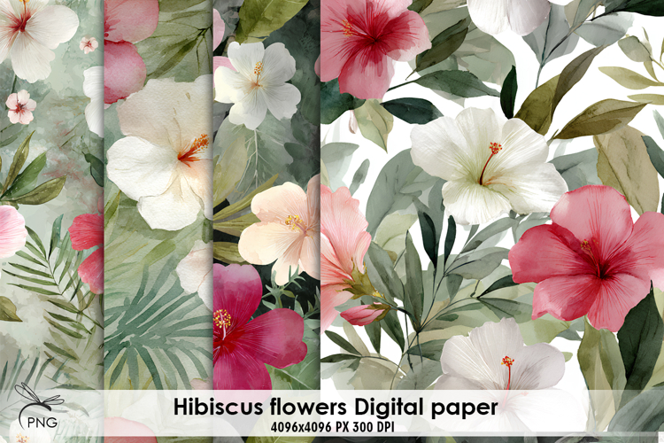 Hibiscus flowers digital paper