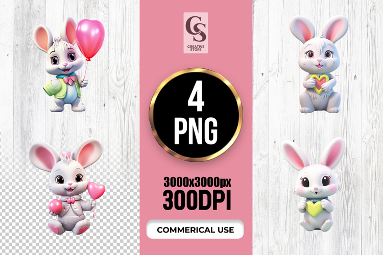Cute Kawaii Bunny Love Character Sublimation PNG