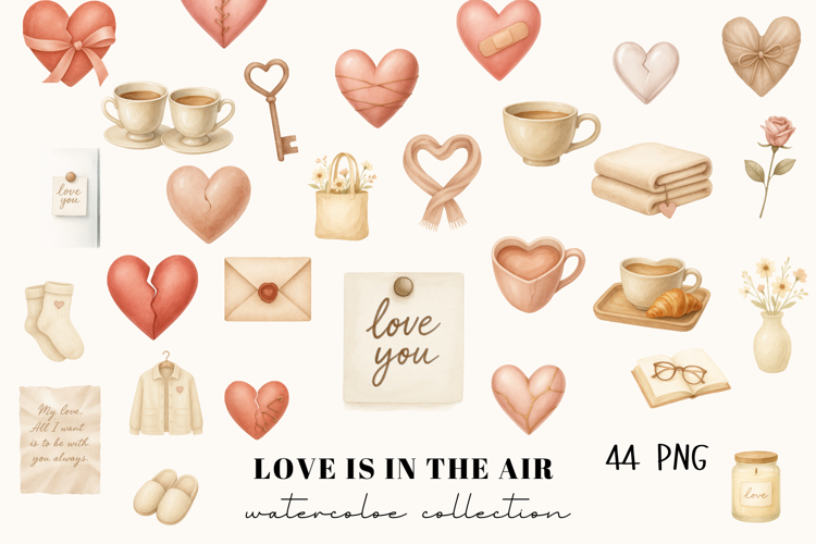 Romantic Hearts & Cozy Love Elements, 44 PNG, Valentine’s Da