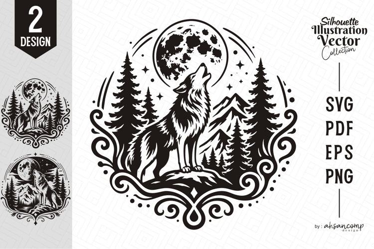 Wolf Howling at Moon SVG