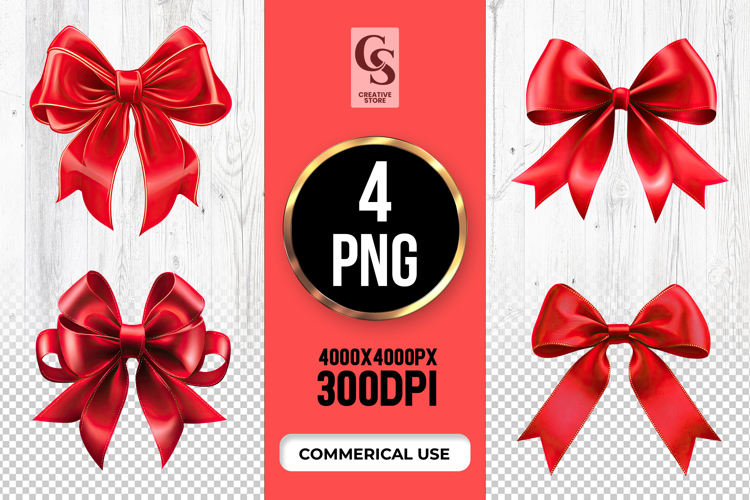 Red Satin Ribbon Bow Clipart Sublimation PNG