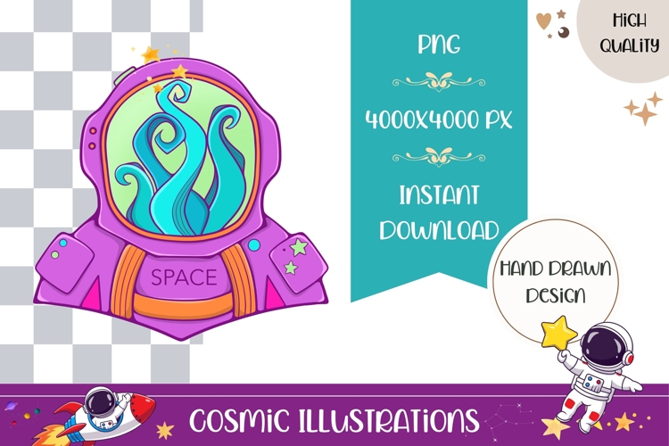 Hand Drawn Cosmic Illustration, Cartoon Astronaut PNG