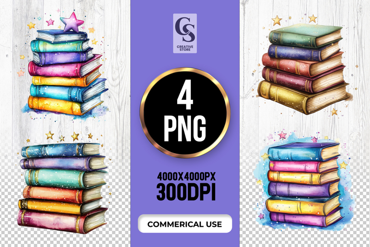 Colorful Magic Book Stack Clipart Sublimation PNG