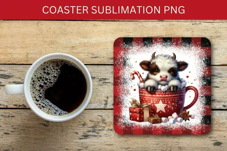 square coaster - cow in the mug