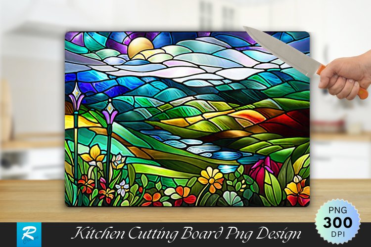 Nature Stained Glass Cutting Board Sublimation Design