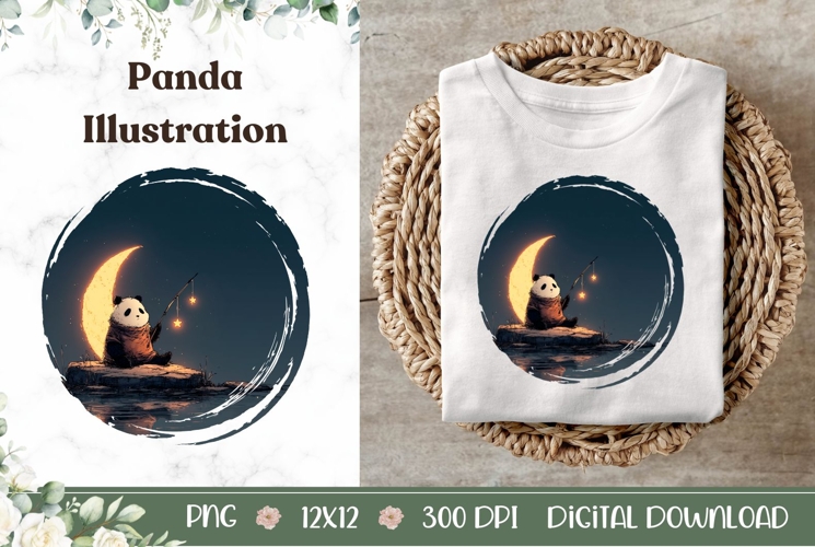 Cartoon Panda Illustration, Panda PNG, Moon PNG