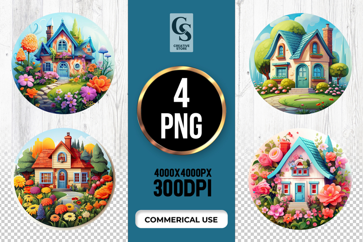 Flower Cottage Clipart Sublimation PNG