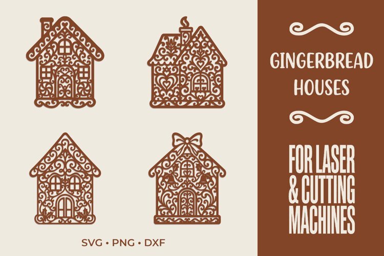 Gingerbread Houses SVG, Christmas Laser Cut Ornament Files example image 1