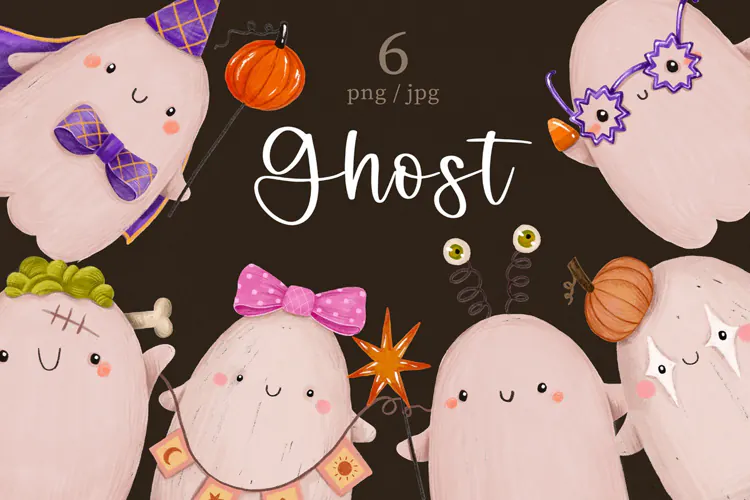 Cute Halloween Ghost Clipart , Hand Drawn Spooky Digital