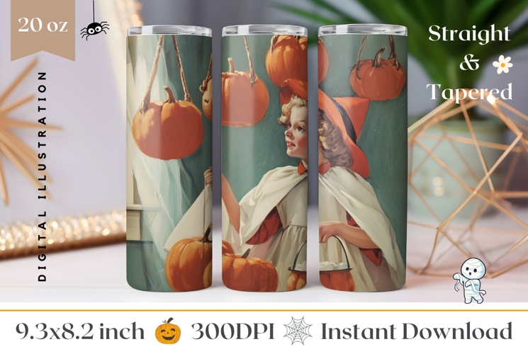 Vintage Halloween Tumbler Wrap, Pumpkins Tumbler Design