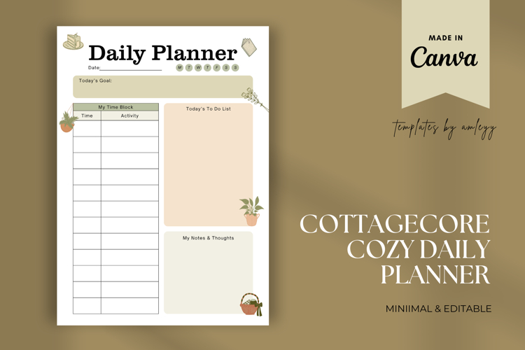 Cottagecore Cozy Daily Planner Template | Aesthetic Editable