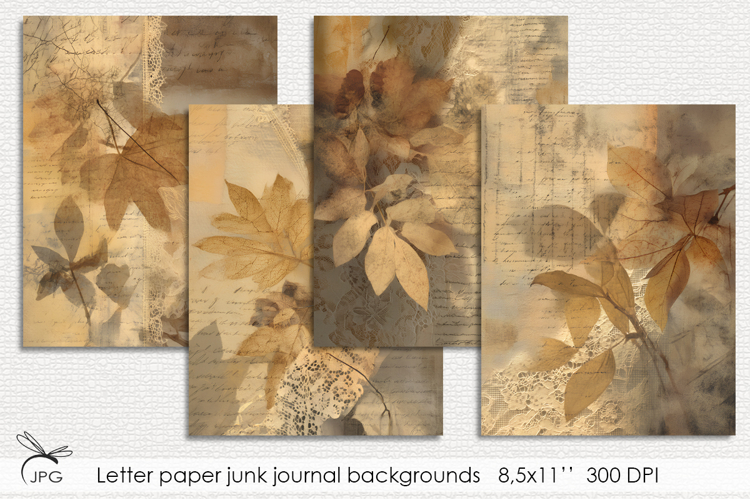 Letter paper junk journal backgrounds - 4 Variations