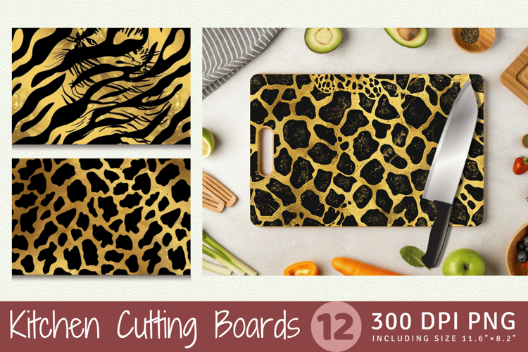 Gold Black Animal Print Cutting Boards sublimation Design