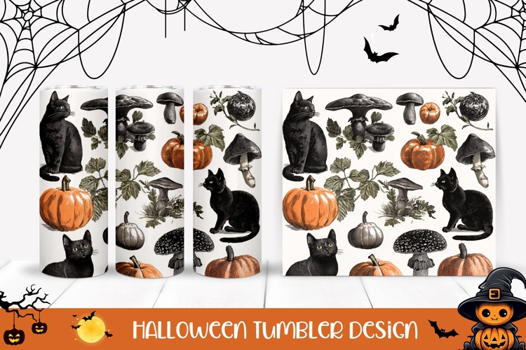 Fall Pumpkins Tumbler, Halloween Black Cat Tumbler Wrap