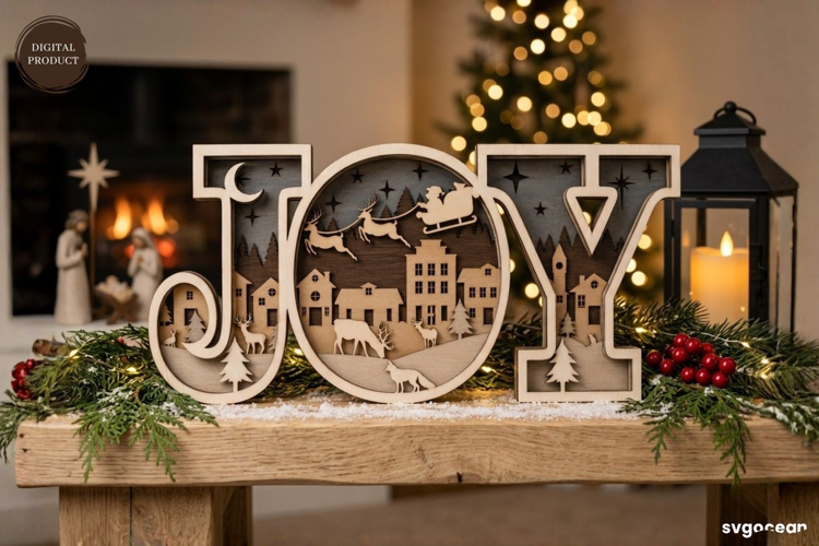 Joy Christmas Shadow Box Laser Cut | Glowforge | SVG