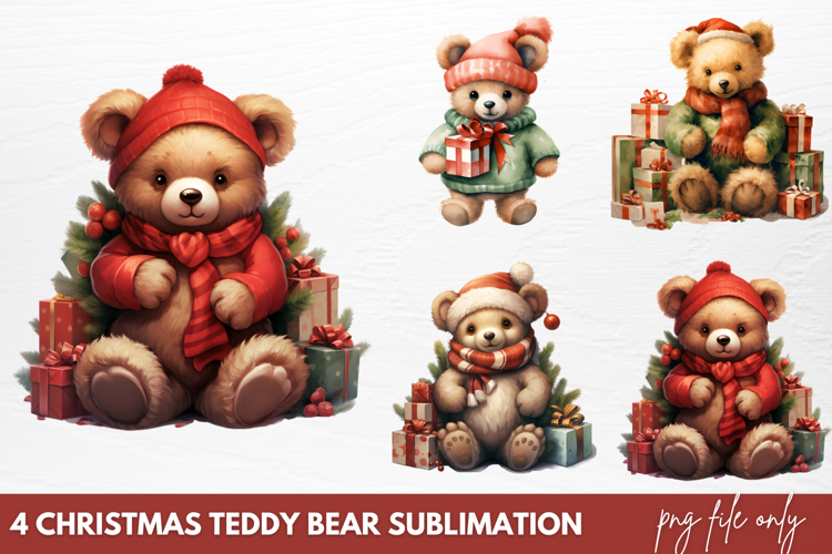 Christmas Teddy Bear Sublimation Clipart PNG