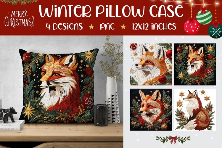 Christmas Fox Pillow Case Designs, Winter Pillowcase