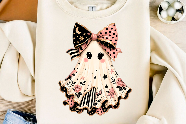 Pink Floral Halloween Ghost Png