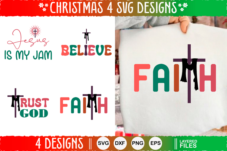 4 Christmas SVG Designs, Christmas SVG Cut file design