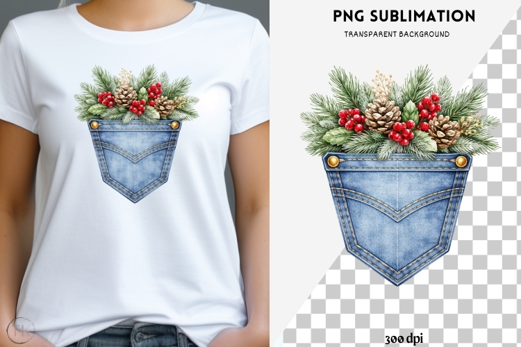 Denim pocket flowers png design for T-shirts