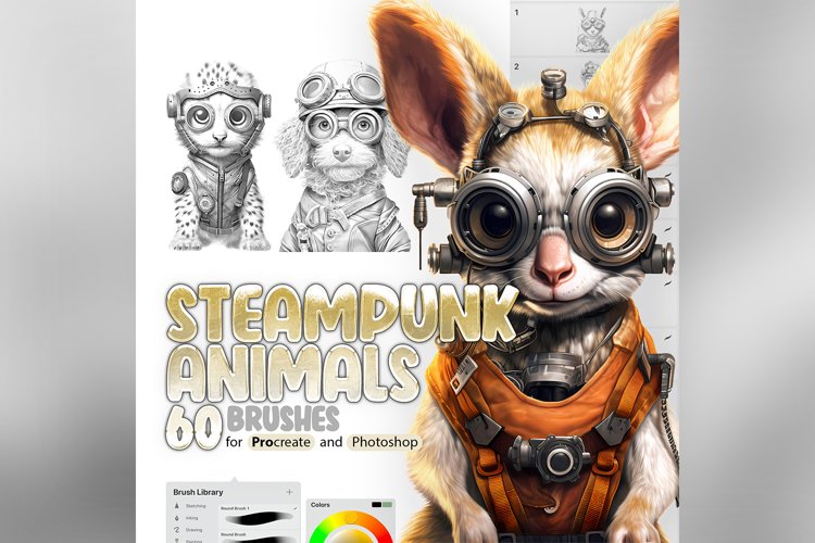 60 Procreate Steampunk Animals Stamp Brushes