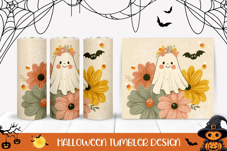 Floral Ghost Tumbler, Halloween Bats Tumbler Template