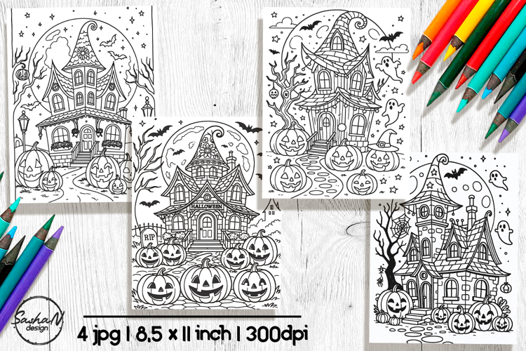 Haunted house cute Halloween coloring pages