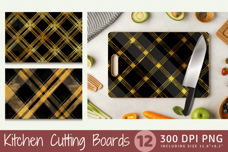 Gold & Black Plaid Cutting Boards sublimation Design