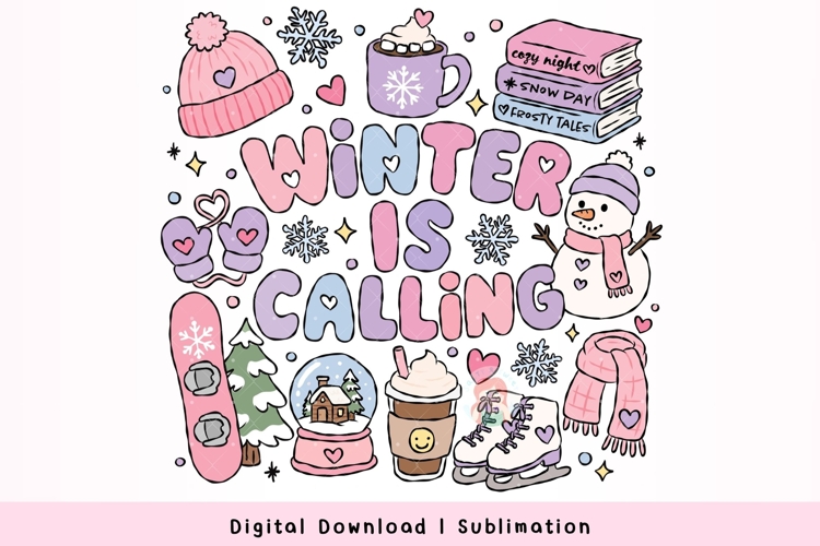 Retro Cozy Winter Clipart - Cute Pink Sublimation Graphics example image 1