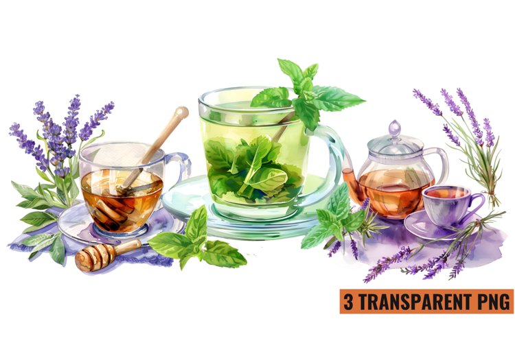 Watercolor Herbal Tea Clipart, PNG