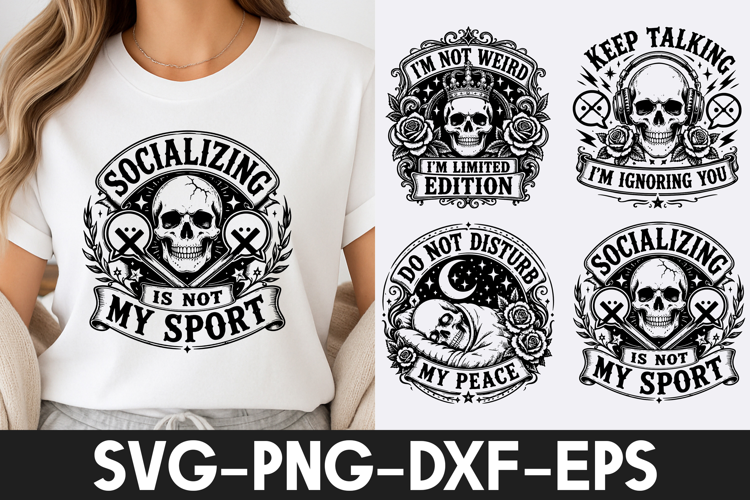 Funny Introvert Skull Quotes Gothic T Shirt SVG PNG