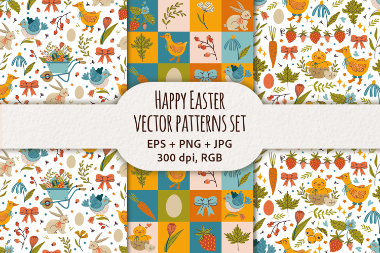 Happy Easter, seamless vector patterns set