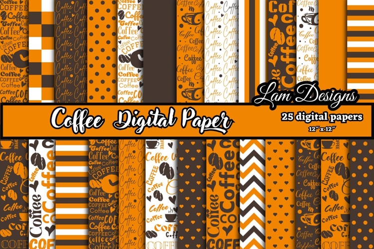 coffee digital papers, Coffee pattern, Coffee printables.