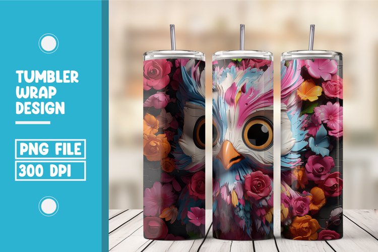 3D Owl Floral Tumbler Wrap Sublimation